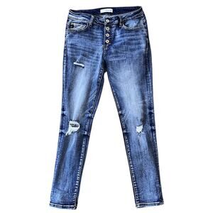 KanCan Mid-Rise Distressed Button Fly Skinny Jeans Size 7 27X29